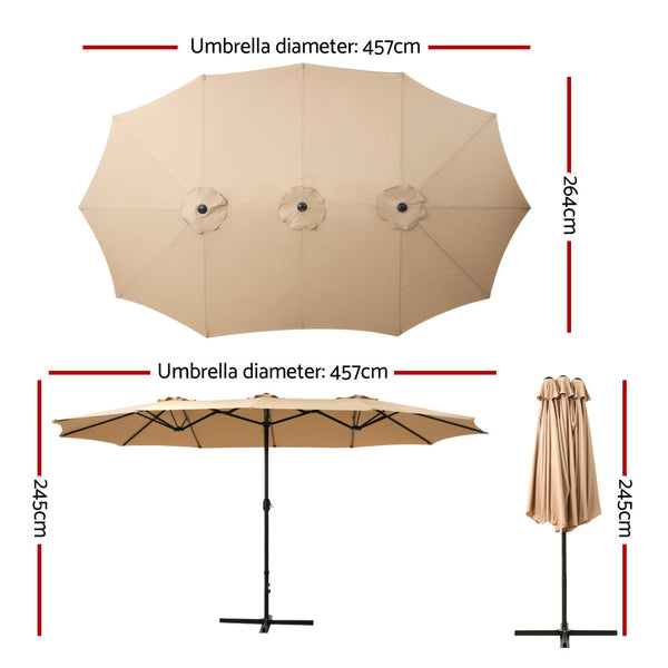 Patio Umbrellas Instahut Outdoor Umbrella Twin Beach Stand Base Garden Sun Shade 4.57M