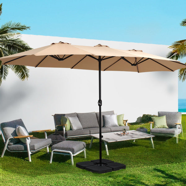 Patio Umbrellas Instahut Outdoor Umbrella Twin Beach Stand Base Garden Sun Shade 4.57M