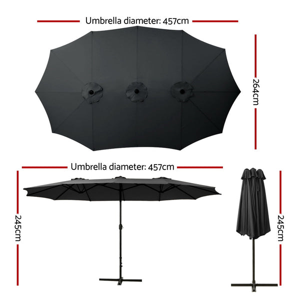 Patio Umbrellas Instahut Outdoor Umbrella Twin Umbrellas Beach Garden Stand Base Sun Shade 4.57M