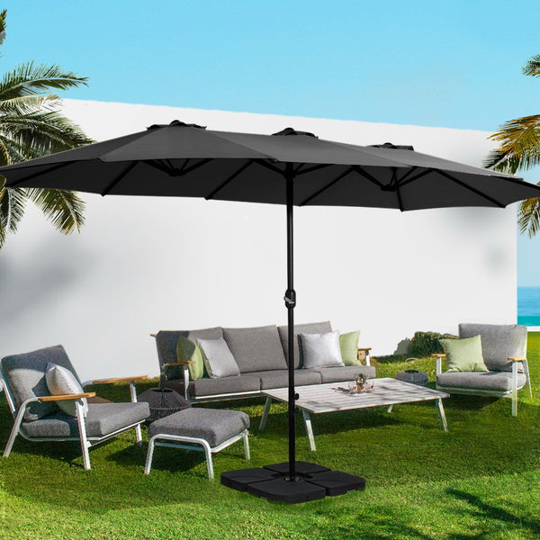 Patio Umbrellas Instahut Outdoor Umbrella Twin Umbrellas Beach Garden Stand Base Sun Shade 4.57M