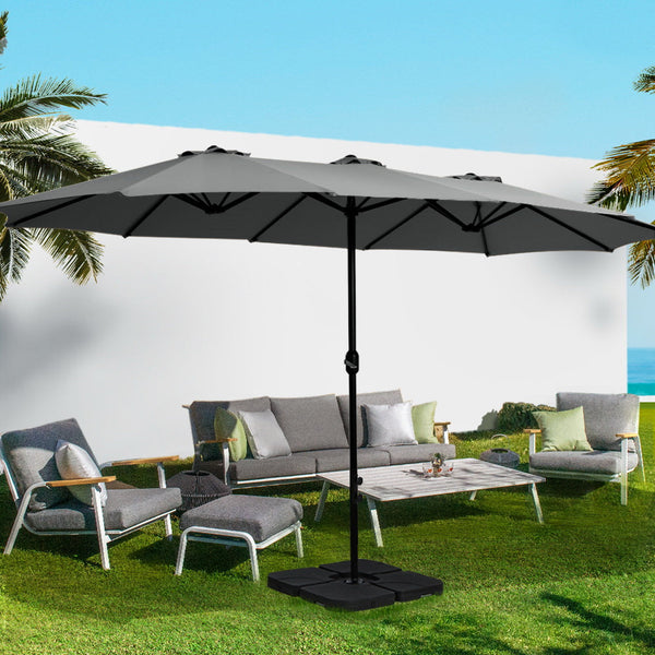 Patio Umbrellas Instahut Outdoor Umbrella Twin Umbrellas Beach Stand Garden Base Sun Patio 4.57M