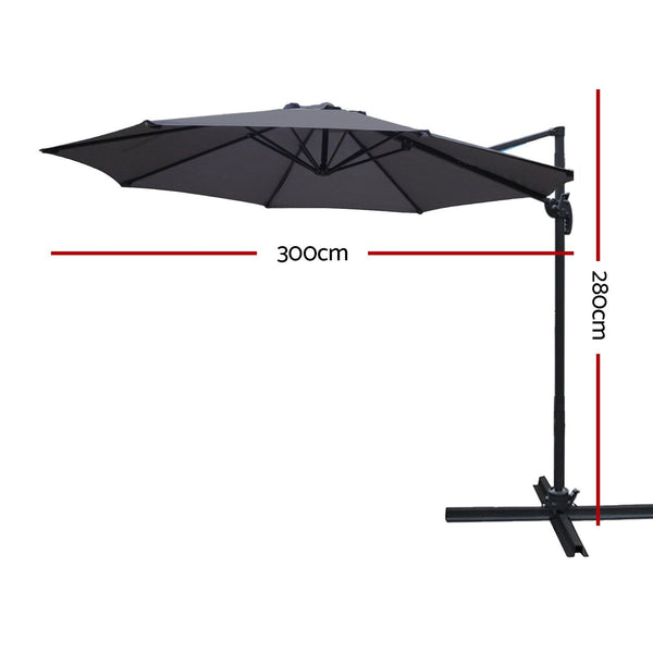 Patio Umbrellas Instahut Outdoor Umbrella 3M Roma Cantilever Beach Furniture Garden 360 Degree Charcoal