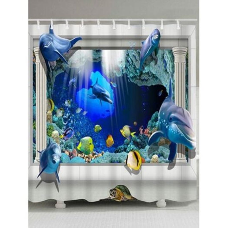 Shower Curtains Underwater World Dolphins Shower Curtain Blue W59 Inch L71