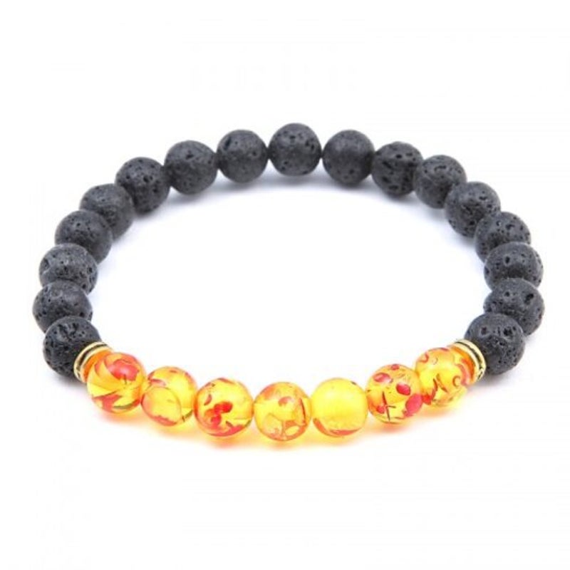 Bracelets Unisex 8Mm Volcanic Stone Beaded Bracelet Blackorange