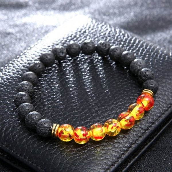 Bracelets Unisex 8Mm Volcanic Stone Beaded Bracelet Blackorange