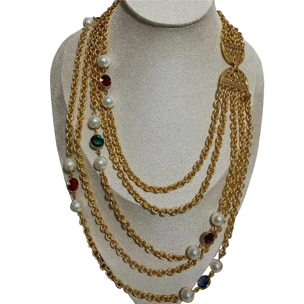 Necklaces & Pendants Retro Plain Gold Multi Layer Crystal Glass Pearl Niche Necklace