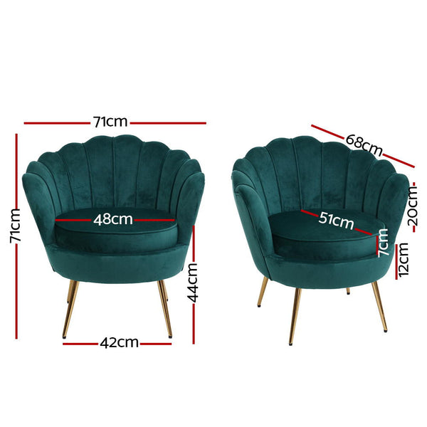 Sofas, Armchairs & Couches Artiss Armchair Lounge Chair Accent Armchairs Retro Single Sofa Velvet Shell Back Seat Green