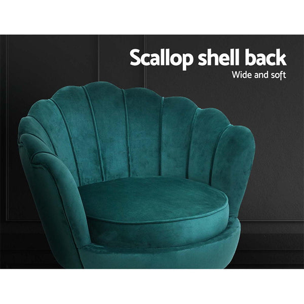 Sofas, Armchairs & Couches Artiss Armchair Lounge Chair Accent Armchairs Retro Single Sofa Velvet Shell Back Seat Green