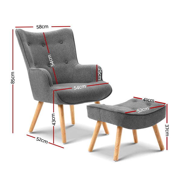 Sofas, Armchairs & Couches Artiss Armchair And Ottoman Grey