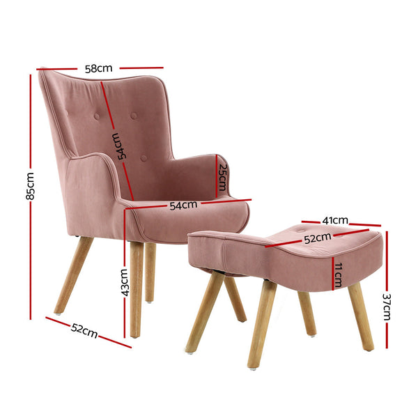 Sofas, Armchairs & Couches Artiss Armchair Lounge Chair Ottoman Accent Armchairs Sofa Fabric Chairs Pink