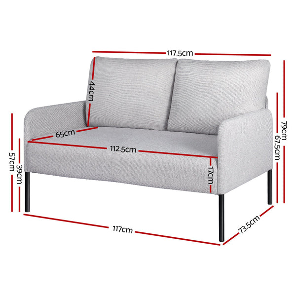 Sofas, Armchairs & Couches Artiss Armchair 2 Seater Sofa Accent Chair Loveseat Grey Linen Fabric Metal Leg