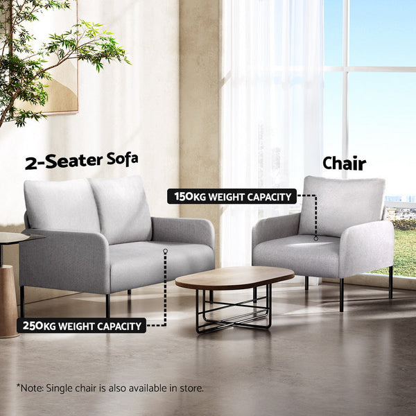 Sofas, Armchairs & Couches Artiss Armchair 2 Seater Sofa Accent Chair Loveseat Grey Linen Fabric Metal Leg