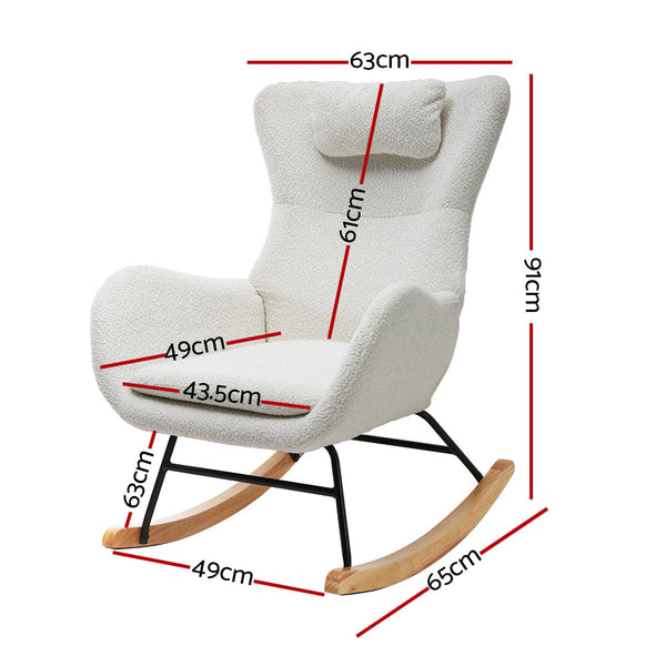 Accent Chairs Artiss Rocking Armchair Feeding Chair Boucle Fabric Armchairs Lounge Sofa White