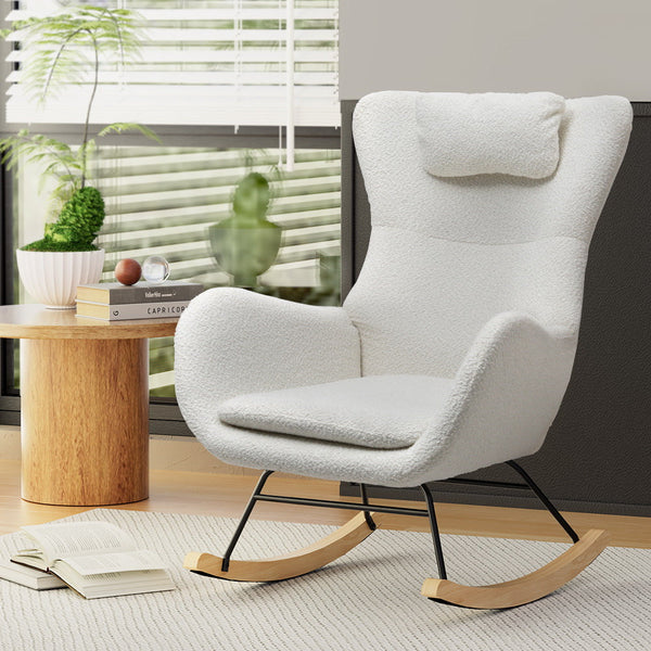 Accent Chairs Artiss Rocking Armchair Feeding Chair Boucle Fabric Armchairs Lounge Sofa White