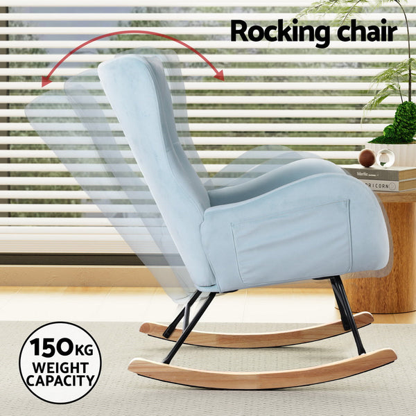 Chairs Artiss Rocking Chair Velvet Armchair Feeding Blue