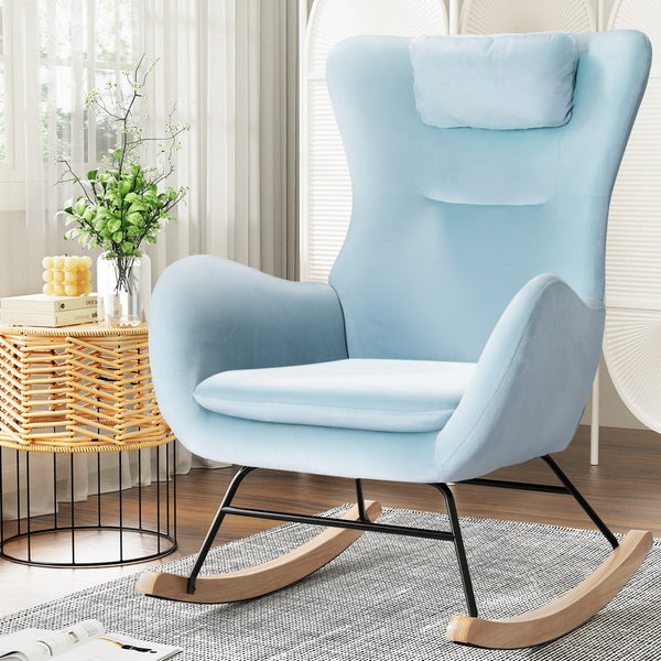 Chairs Artiss Rocking Chair Velvet Armchair Feeding Blue