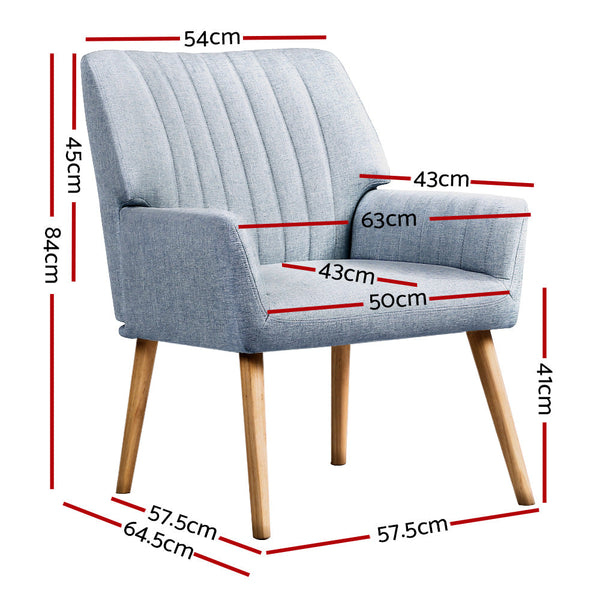 Sofas, Armchairs & Couches Artiss Armchair Lounge Chair Armchairs Accent Fabric Blue Grey