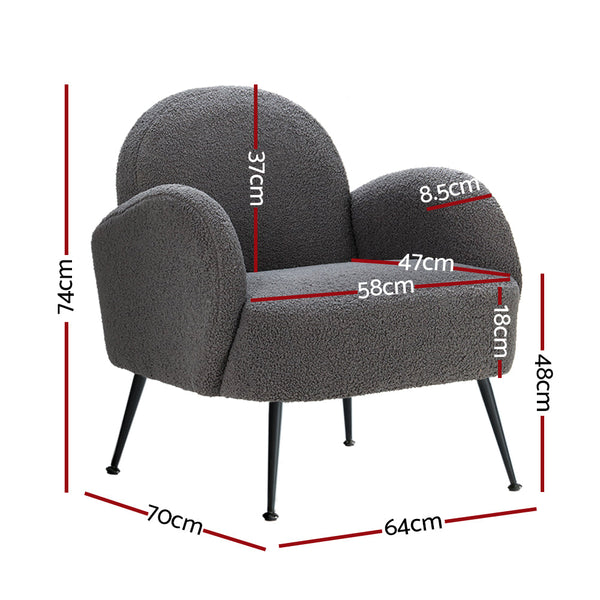 Sofas, Armchairs & Couches Artiss Armchair Lounge Chair Armchairs Accent Chairs Sherpa Boucle Charcoal