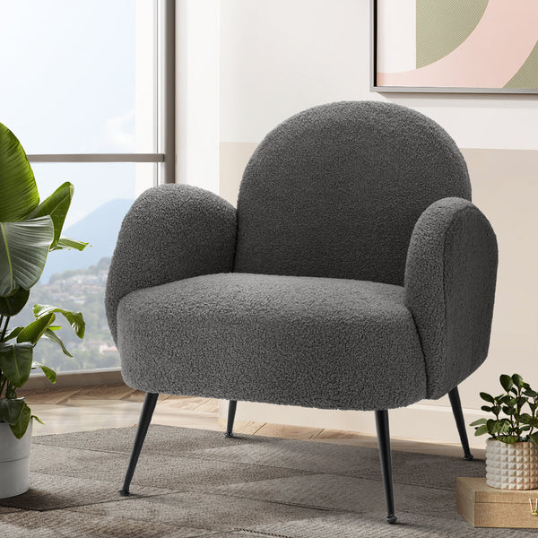 Sofas, Armchairs & Couches Artiss Armchair Lounge Chair Armchairs Accent Chairs Sherpa Boucle Charcoal