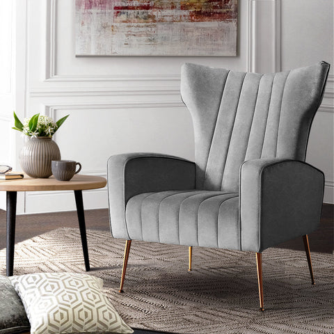 Artiss Armchair Lounge Accent Chairs Armchairs Velvet Sofa Grey Seat