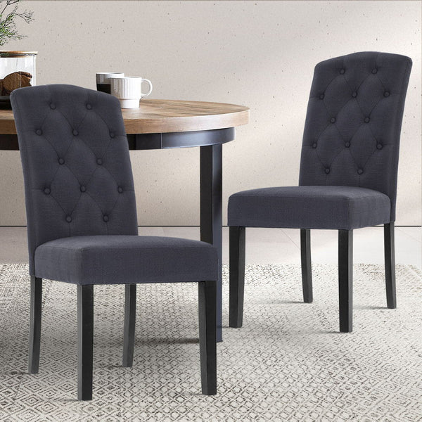 Dining Chairs Artiss Set Of 2 French Provincial Kitchen Cafe Fabric Padded High Back Pine Wood Grey