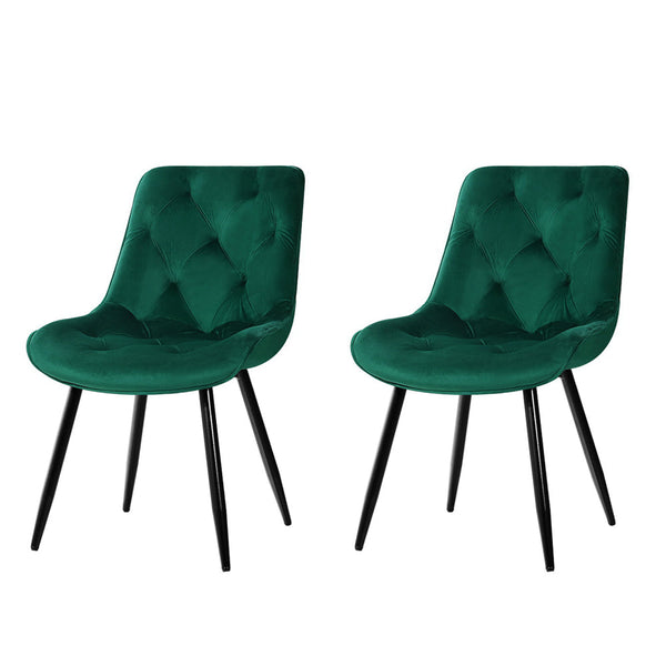 Artiss Set Of 2 Starlyn Dining Chairs Kitchen Velvet Padded Seat Green