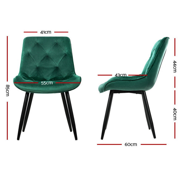 Dining Chairs Artiss Set Of 2 Starlyn Kitchen Velvet Padded Seat Green