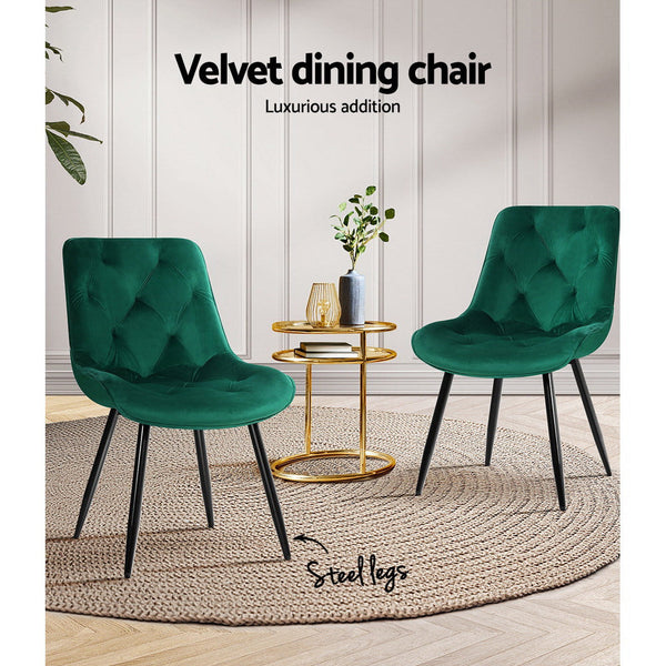 Dining Chairs Artiss Set Of 2 Starlyn Kitchen Velvet Padded Seat Green