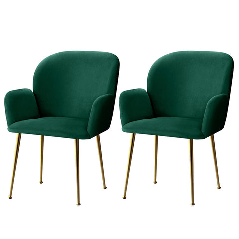 Dining Chairs Artiss Set Of 2 Kynsee Dining Chair Armchair Cafe Upholstered Velvet Green