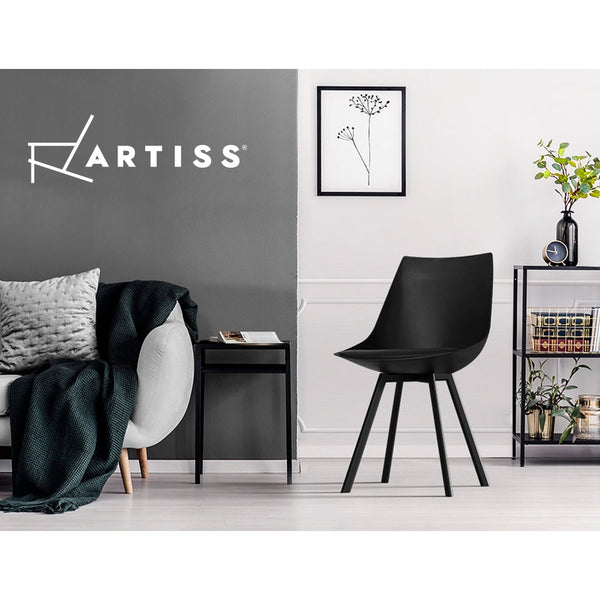 Dining Chairs Artiss Set Of 2 Lylette Cafe Pu Leather Padded Seat Black