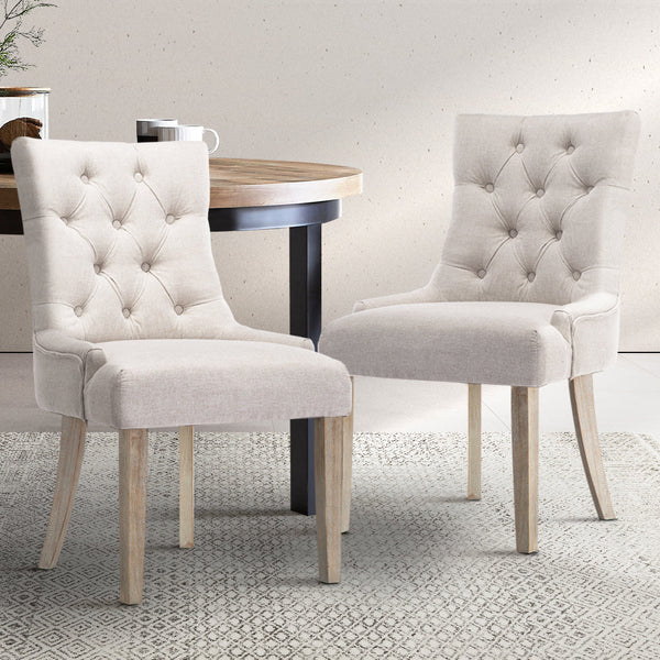 Dining Chairs Artiss Set Of 2 Dining Chair Beige Cayes French Provincial Chairs Wooden Fabric Retro Cafe