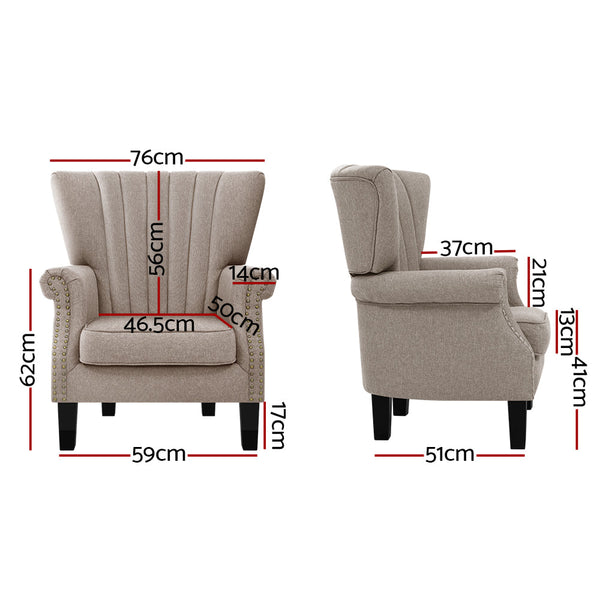 Sofas, Armchairs & Couches Artiss Armchair Lounge Chair Accent Chairs Armchairs Fabric Single Sofa Beige