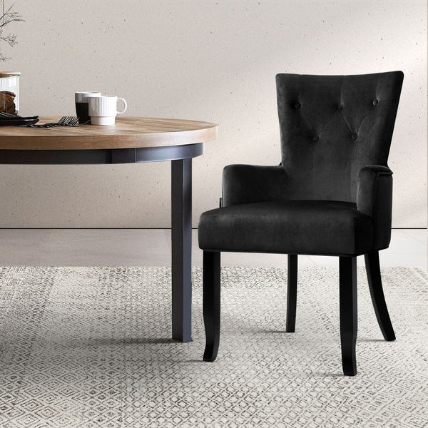 Dining Chairs Artiss French Provincial Velvet Fabric Timber Retro Black