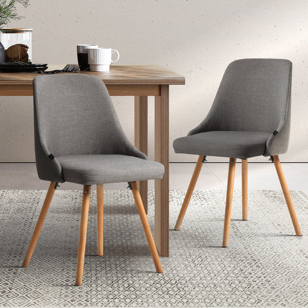 Dining Chairs Artiss Set Of 2 Replica Beech Wooden Timber Kitchen Fabric Grey