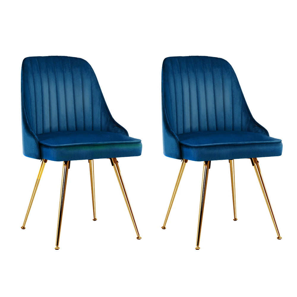 Artiss Set Of 2 Dining Chairs Retro Cafe Kitchen Modern Metal Legs Velvet Blue