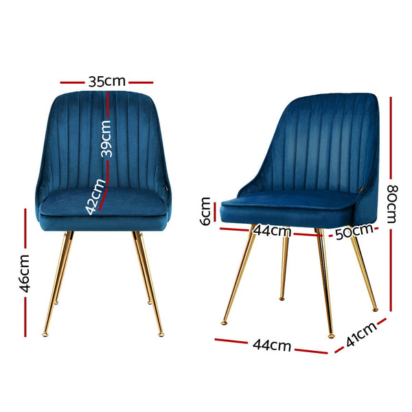 Artiss Set Of 2 Dining Chairs Retro Cafe Kitchen Modern Metal Legs Velvet Blue