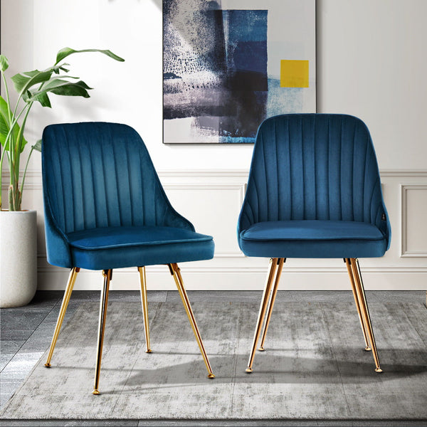 Dining Chairs Artiss Set Of 2 Retro Cafe Kitchen Modern Metal Legs Velvet Blue