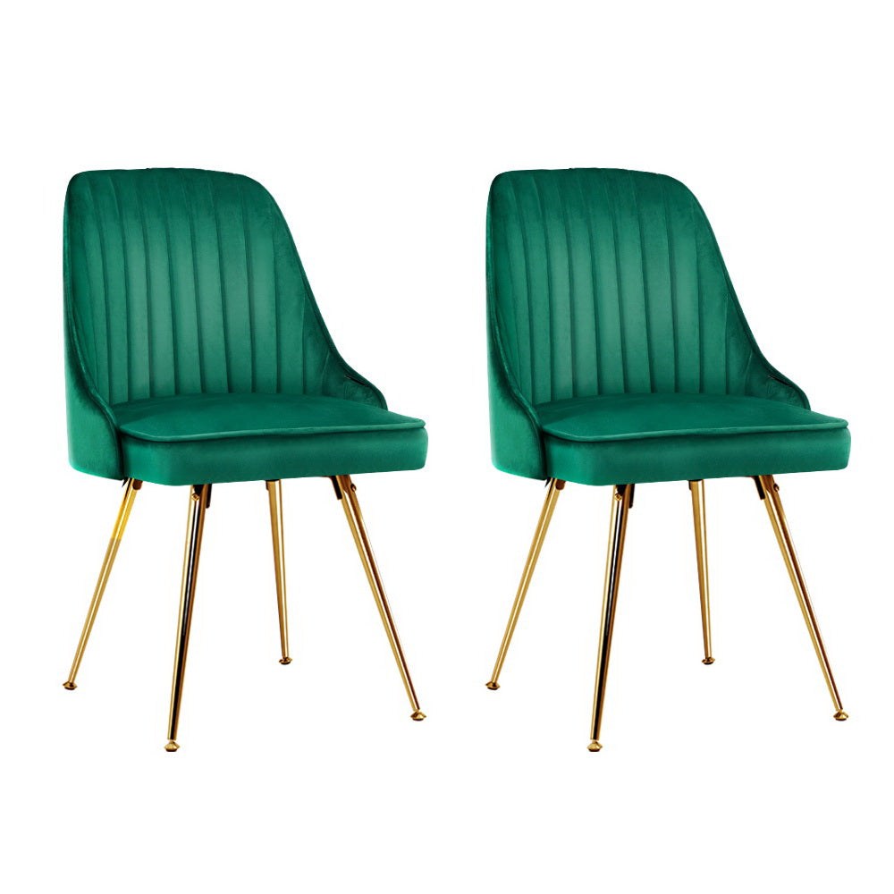 Artiss Set Of 2 Dining Chairs Retro Cafe Kitchen Modern Metal Legs Velvet Green