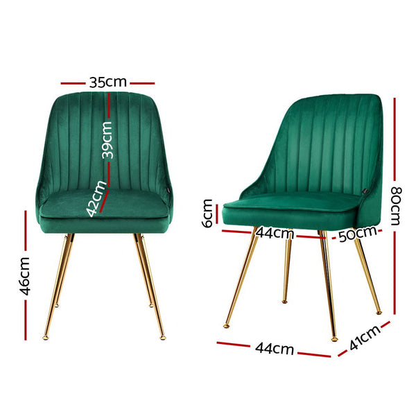 Artiss Set Of 2 Dining Chairs Retro Cafe Kitchen Modern Metal Legs Velvet Green