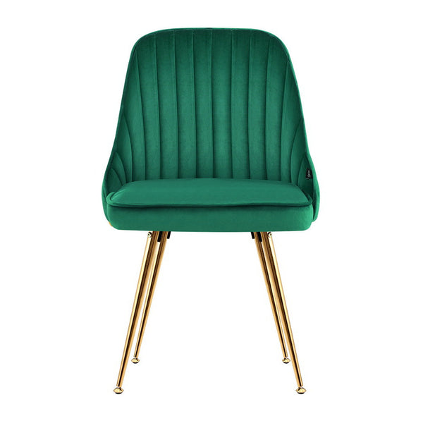 Dining Chairs Artiss Set Of 2 Retro Cafe Kitchen Modern Metal Legs Velvet Green