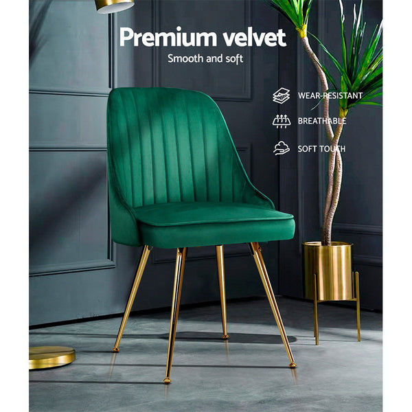 Artiss Set Of 2 Dining Chairs Retro Cafe Kitchen Modern Metal Legs Velvet Green