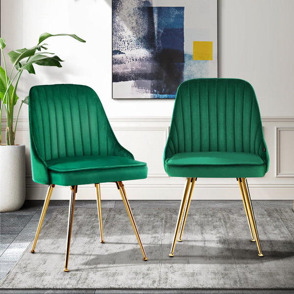 Artiss Set Of 2 Dining Chairs Retro Cafe Kitchen Modern Metal Legs Velvet Green