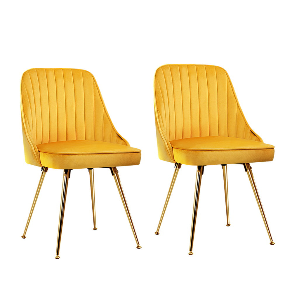 Dining Chairs Artiss Set Of 2 Retro Cafe Kitchen Modern Metal Legs Velvet Yellow