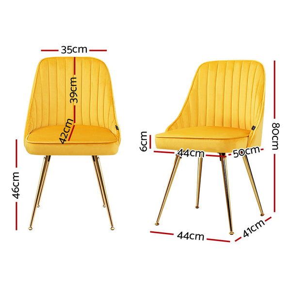 Dining Chairs Artiss Set Of 2 Retro Cafe Kitchen Modern Metal Legs Velvet Yellow