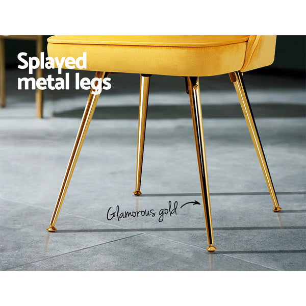 Dining Chairs Artiss Set Of 2 Retro Cafe Kitchen Modern Metal Legs Velvet Yellow