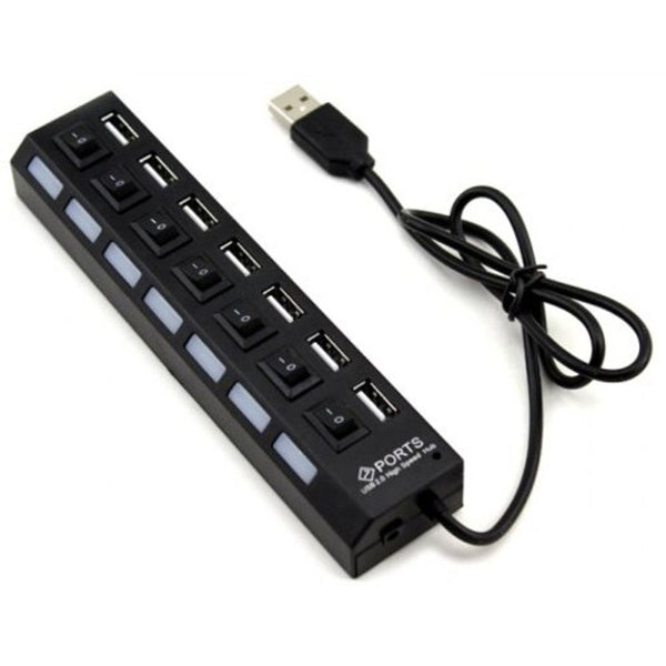 USB Cables, Hubs & Adapters Usb 2.0 7 Ports Hub With Switch Black