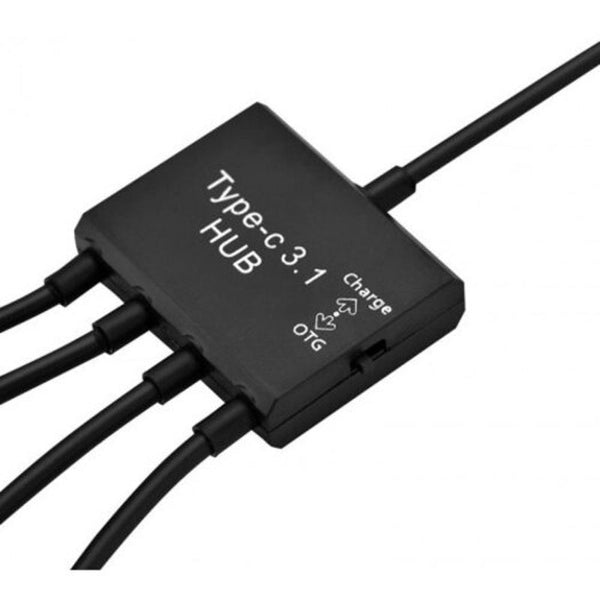 Usb 3.1 Type C To Three 2.0 / One Micro Hub Adapter Converter Black