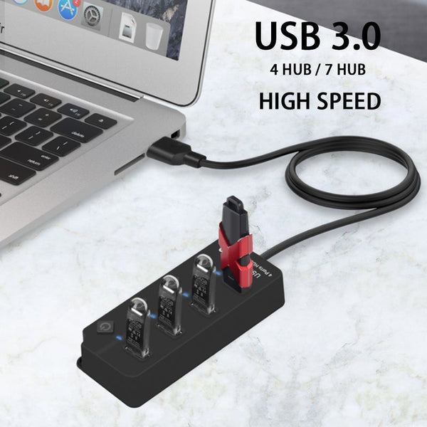 USB Cables, Hubs & Adapters Usb Hub 3.0 High Speed 4 Port Splitter Onoff Switch With Adapter For Macbook Laptop Pc