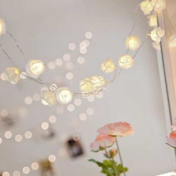 Usb Plug In Rose Flower Decoration String Lights Led Lamp Crystal Cream