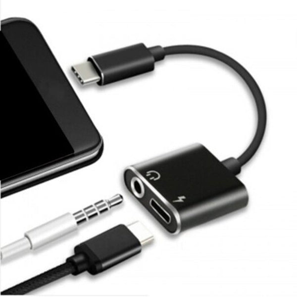 Usb Type C To 3.5Mm Splitter Adapter Audio Jack Connect Headphone Earphone Black